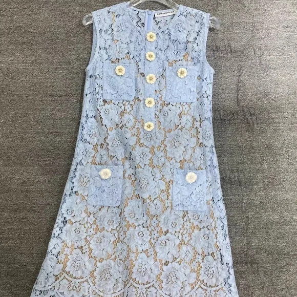 Self-Portrait Blue Fine Lace Mini Dress - Picture 7 of 11